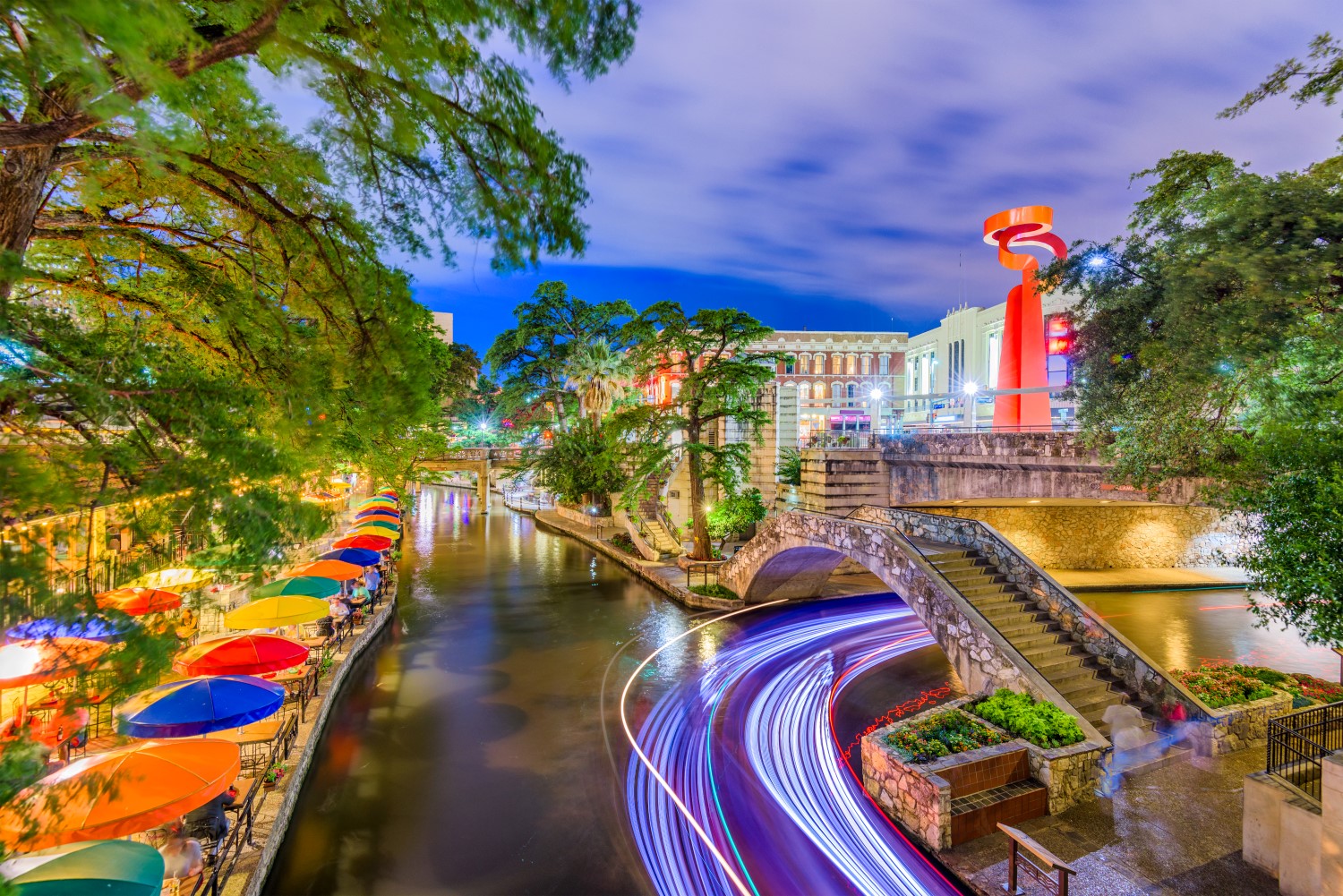 Nightlife along the San Antonio Riverwalk.