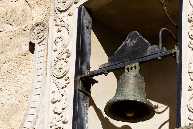 The bell in the bell tower at the Alamo.