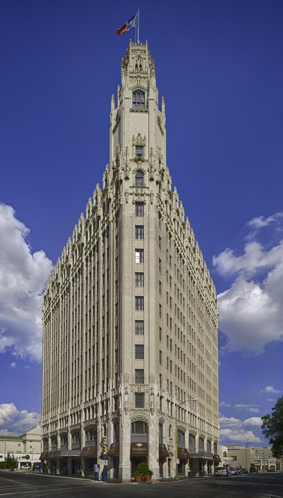 The Emily Morgan Hotel against a blue sky.