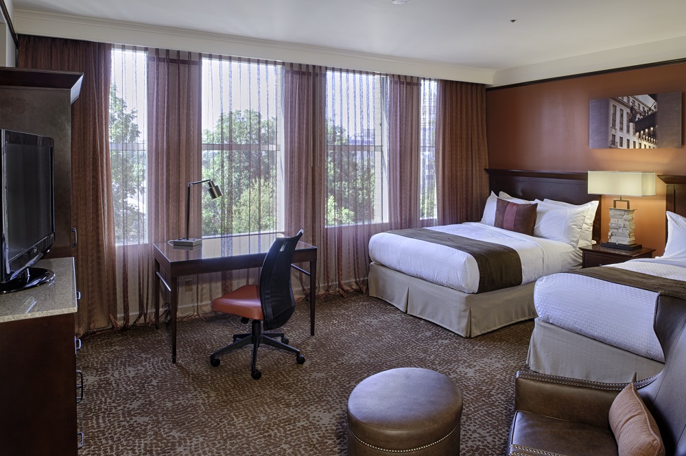 Double queen bed guestroom at the Emily Morgan Hotel.