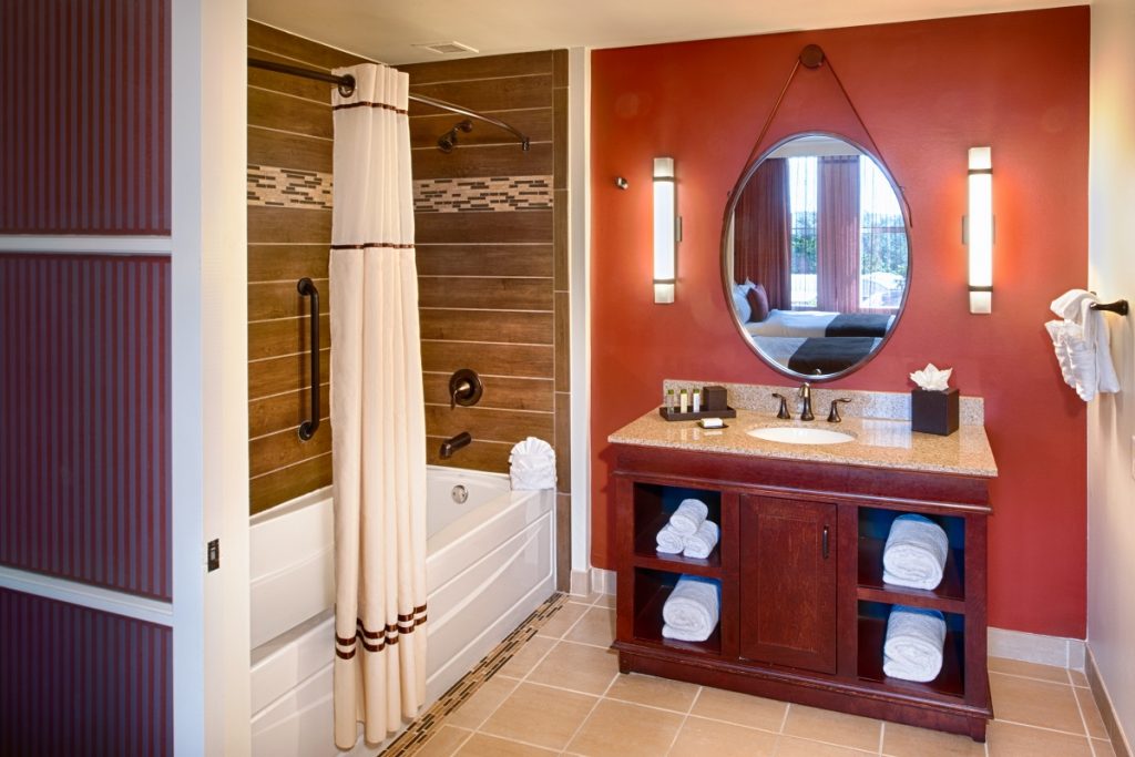 The large accessible tub in the king guest room.