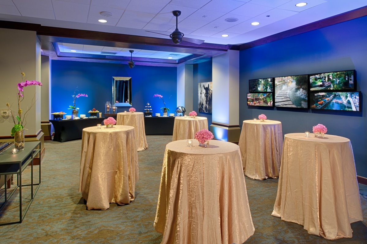 Reception setup in a meeting room at the Emily Morgan Hotel.