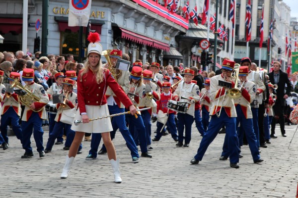 A marching band at a parade.