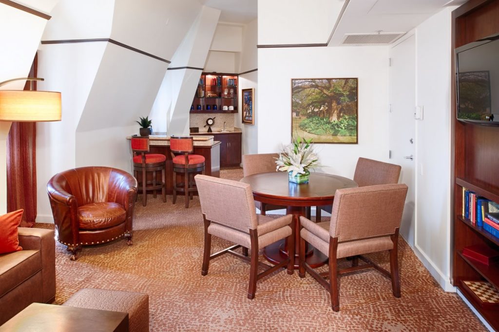 The parlor of the Duke Suite at The Emily Morgan hotel.