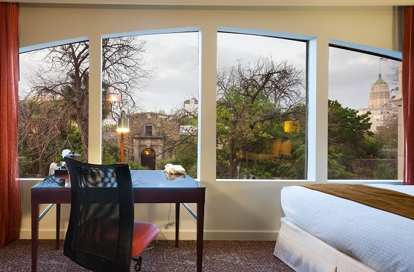 Room at the Emily Morgan with a view of the Alamo.