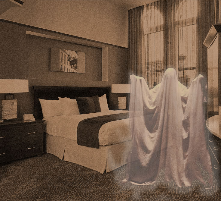 Ghost in one of the haunted guestrooms at The Emily Morgan Hotel.