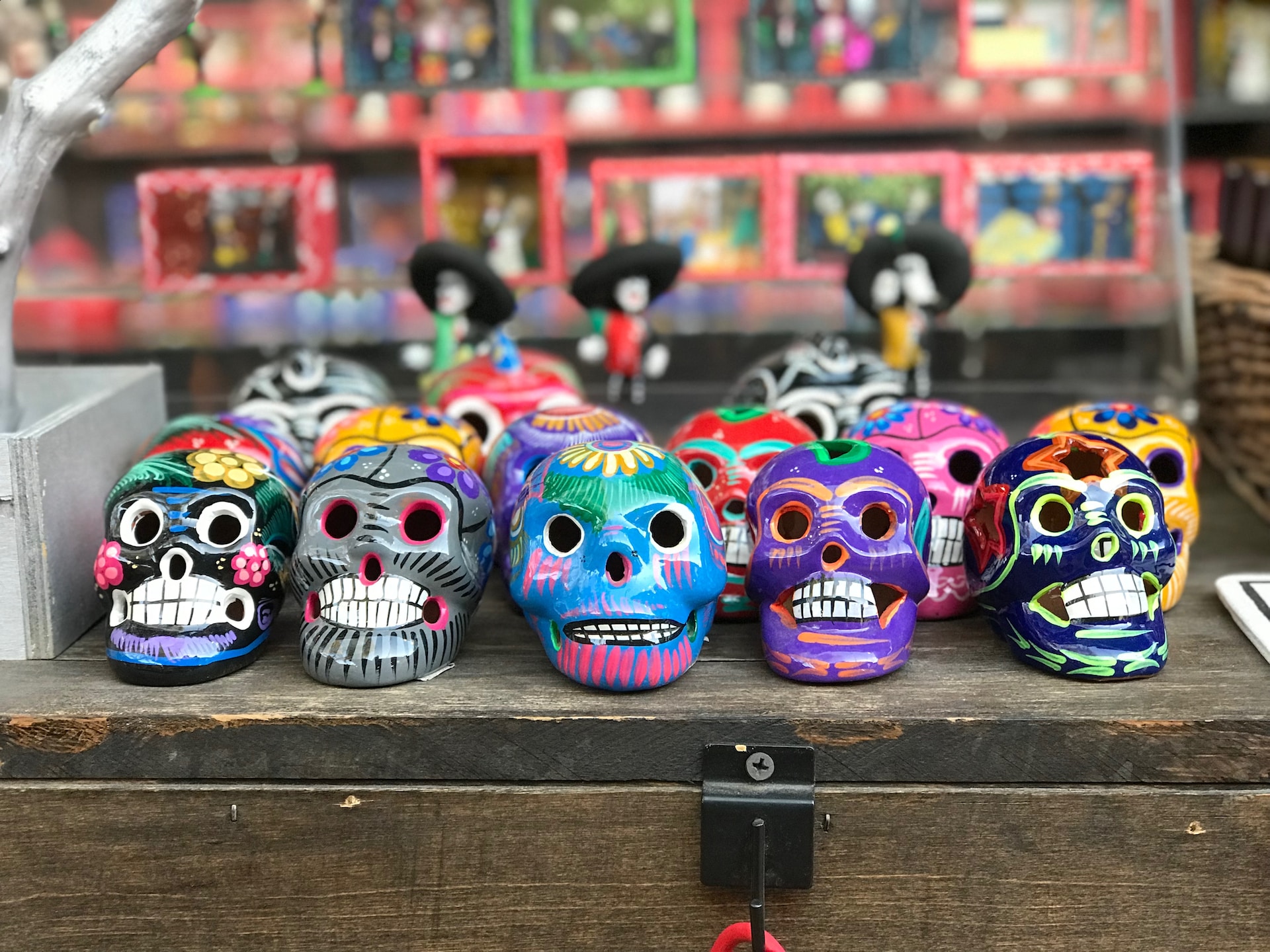Colorful, decorative skulls for Dia de los Muertos.