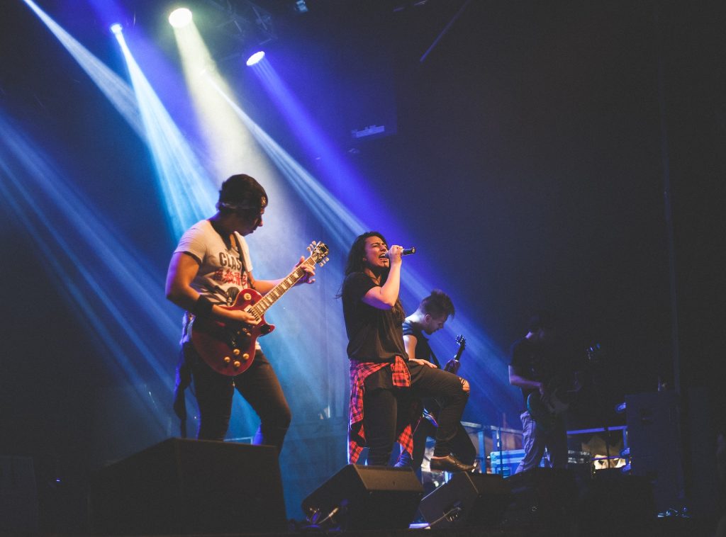 A band performing on stage.