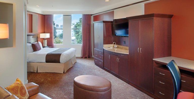 Guest suite at the Emily Morgan hotel.